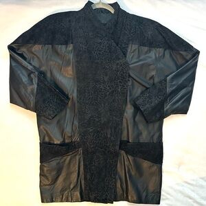 Vintage Leather City Leather & Suede Black Jacket Coat Women’s XL Animal Print